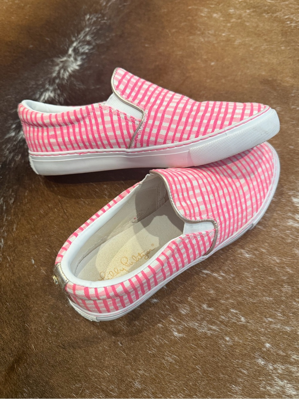Lilly Pulitzer Julie Pink Gingham Check Slip-On Sneakers Size 7.5